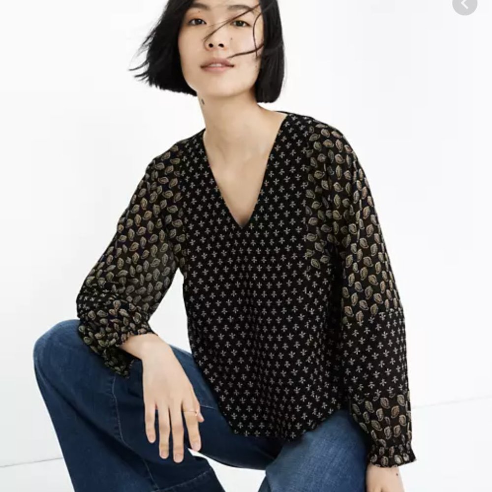 Madewell Sheer-Sleeve Top, Brushstroke Paisley, S